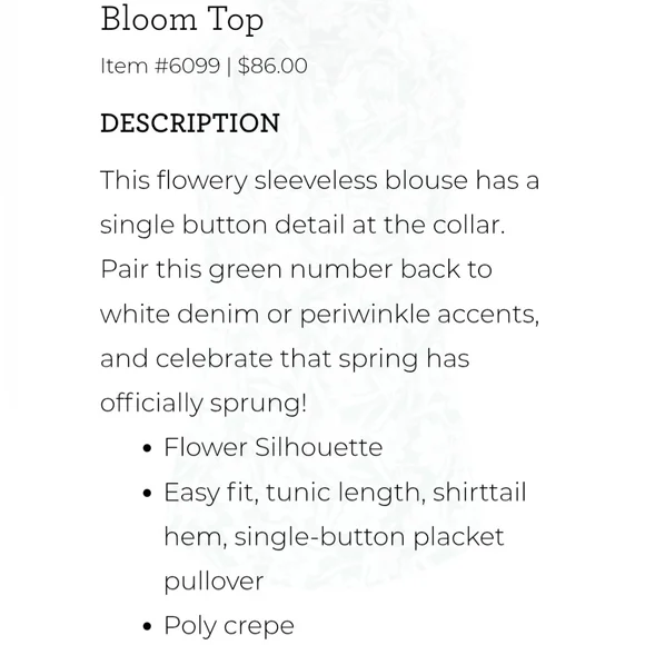 CAbi Bloom Top, Floral Green and White Sleeveless Size XL - Picture 3 of 7